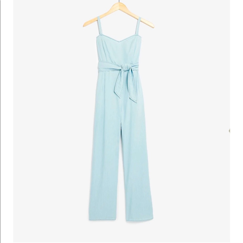 EXPRESS Linen-Blend Culotte Style Denim Jumpsuit